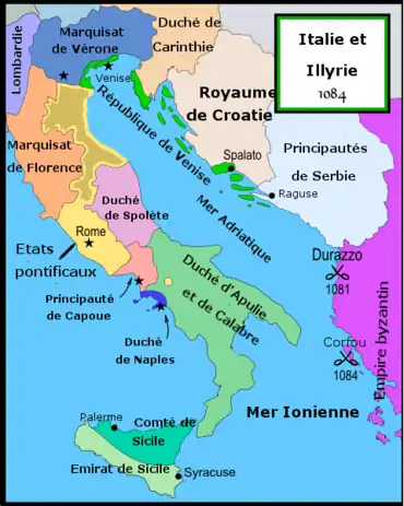 Carte de la région de l'Adriatique en 1084.