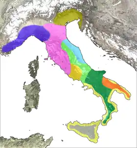 Les peuples dans la péninsule italienne au début de l'âge du fer : les Ligures sont en bleu foncé.