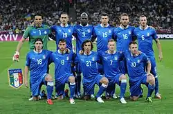 Photo de groupe d'une équipe sur un terrain de football