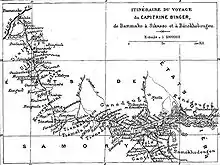 « Itinéraire du voyage du capitaine Binger, de Bammako à Sikasso et à Bénokhobougou »