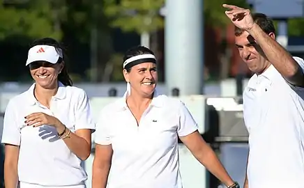 Cédric Pioline avec Iva Majoli et Conchita Martínez à l'US Open en 2010.