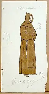 Trois dessins d'Ivan Bilibine pour Le Miracle de Théophile, réalisés à la gouache et au crayon, conservés au Bakhrushin Museum (en) de Moscou.
Description des illustrations:
*  À gauche: Costume de scène 1. Scapulaire monastique (22,5 x 11,1 cm).
*  Au centre : Costume de scène 2. Aube de prêtre (22,5 x 14,3 cm).
*  À droite: Décor. Fond de scène.