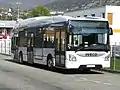 Photographie en couleurs d’un bus hybride en essais sur le réseau Stac en octobre 2017.