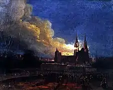 L'incendie de la cathédrale Notre-Dame de Chartres en 1836.