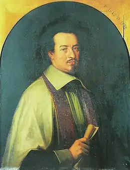 Portrait en peinture d'un prêtre.