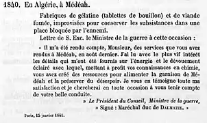 Lettre personnelle de satisfaction du Président du conseil, Ministre de la guerre le Maréchal Soult Duc de Dalmatie adressée à Julien-François Jeannel après le siège de Médéa