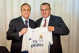  Florentino Perez et Jean-Pierre Caillot lors de la rencontre Real Madrid-Stade de Reims, le 16 août 2016.