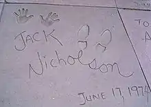 Empreintes de Jack Nicholson, datant de 1974.