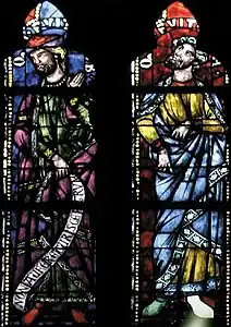 Vitrail représentant Juda (à droite) et son père Jacob dans la cathédrale Notre-Dame de Strasbourg.