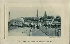 Une rame sur le pont de Gray, au début du XXe siècle