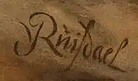 Détail de la signature du peintre à l'encre noire sur une toile.