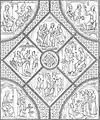 Détail de la 5e verrière du déambulatoire de la cathédrale de Chartres (v. 1210-1225), gravure d'après un dessin de Paul Durand effectué sous la direction de Jean-Baptiste Lassus, 1867.