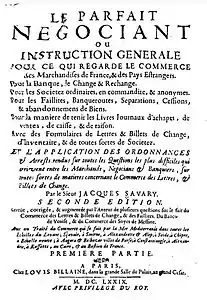 Page de titre du Parfait Négociant, 1679 (2e éd.).