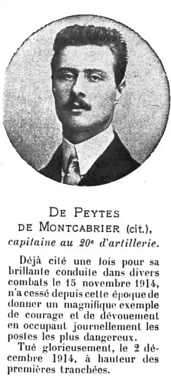 Jacques de Peytes de Montcabrier, extrait du « Tableau d'honneur », paru dans le journal L'Illustration du 24 avril 1915