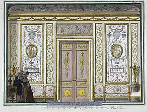 Dessin par Kamsetzer du décor du grand salon de l'hôtel Grimod de La Reynière à Paris.
