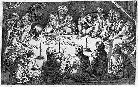 J. C. Vermeyen, Mulay Hasan et sa suite lors d'un repas à Tunis, vers 1535, eau-forte, Bibliothèque nationale de France.