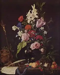 Bouquet dans un vase en verre, crucifix et crâne, Alte Pinakothek, Munich