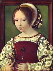Jeune fille avec une sphère portative de Jan Gossaert (v. 1520) à The National Gallery, Londres. Notez que la sphère armillaire est tenue à l'envers[pourquoi ?].