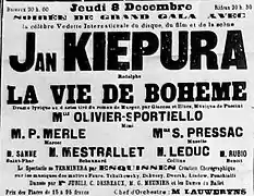 Affiche : Jan Kiepura à l’Opéra de Lyon dans « La vie de Bohème » avec Michel Leduc (1932).