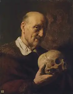 Vieil homme avec un crâne, par Jan Lievens.