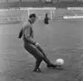 Photographie d'un homme, vu de dos, recevant le ballon.