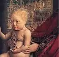 Détail de l'Enfant Jésus, dans La Vierge du chancelier Rolin, Jan van Eyck, musée du Louvre.