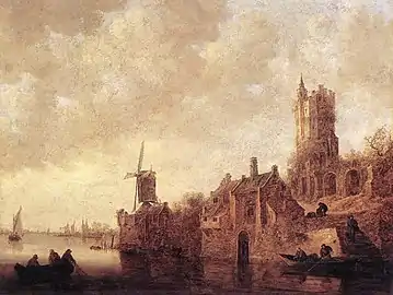 Paysage fluvial avec moulin et château en ruines(1644), musée du Louvre.