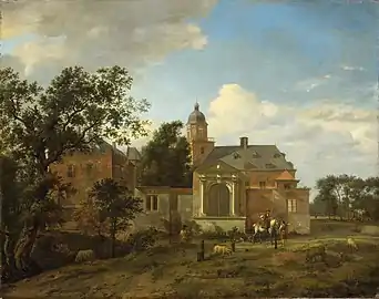 Vue d'un château… (vers 1665), par Jan van der Heyden.