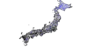 carte du Japon avec les frontières des différents niveaux administratifs indiquées.