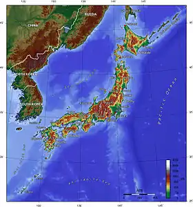 Carte topographique du Japon.