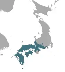 Carte du Japon avec large zone bleue au sud