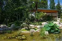 Bassin du jardin japonais et Théâtre Nô d'Aix-en-Provence, Parc Saint-Mitre.