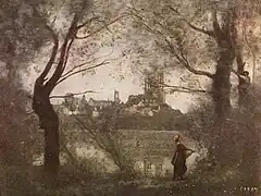 Mantes, la Cathédrale et la Ville vues à travers les arbres, le soir, 1860-1865Musée des beaux-arts de Reims.