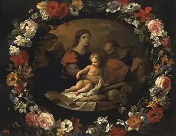 La Sainte Famille dans une guirlande de fleurs, musée de l'Ermitage, collaboration avec Nicolas Loir