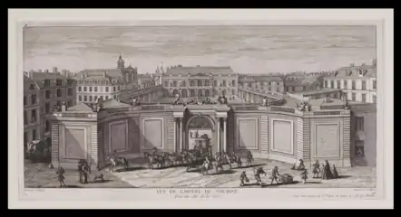 Gravure de la façade sud de l'hôtel de Soubise depuis la rue (Jean-Baptiste Rigaud, 1750)