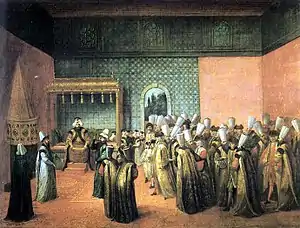 Le Sultan Ahmed III recevant l'ambassadeur de France, le Vicomte d'Andrezel au Palais de Topkapı.