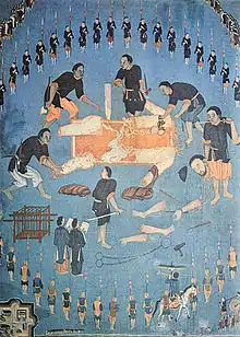 Représentation du martyre de Jean-Charles Cornay, peinture vietnamienne du dix-neuvième siècle, Salle des martyrs des Missions étrangères de Paris