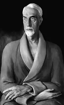 Reproduction en noir et blanc du portrait d'un homme âgé ; buste de face, tête de trois-quarts.