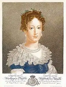 Léopoldine, archiduchesse d'Autriche, gravure d'après Jules Antoine Vautier.