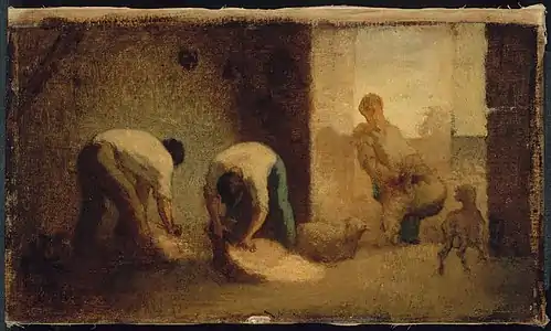 Trois Hommes en train de tondre des moutons dans une grangeJean-François Millet, vers 1852Musée des Beaux-Arts (Boston)