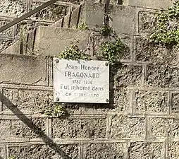 Plaque en hommage à Fragonard, Paris, cimetière de Montmartre.