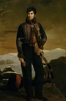 Portrait en pied d'un officier de l'armée napoléonienne.