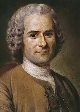 Peinture en buste de Rousseau, portant perruque blanche.