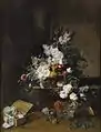 Jean-Louis Prévost, Nature morte au panier de fleurs et à la boîte à rubans, huile sur toile, 1774, collection privée