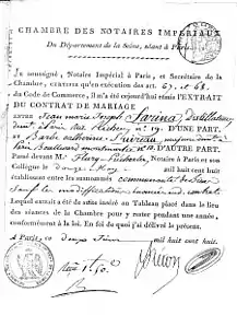 Extrait du contrat de mariage en 1808.