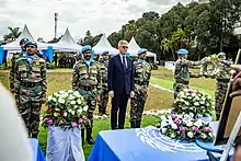 Jean-Pierre Lacroix, secrétaire général adjoint de l'ONU, le 1er août 2022 lors d'une cérémonie hommage aux casques bleus morts pendant les manifestations.