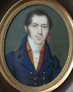 Jean-Rodolphe (IV) AWeng (1779-1850). Miniature sur ivoire. Bâle, vers 1802-1805. Œuvre de Johann Jakob (IV) à Wengen.