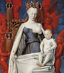 Jean Fouquet, Vierge entourée de séraphins et de chérubins, Diptyque de Melun (1452-1453), Musée royal des beaux-arts (Anvers), figurant Agnès Sorel.