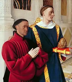 Portrait d’Étienne Chevalier présenté par saint Étienne, diptyque de Melun, Jean Fouquet.