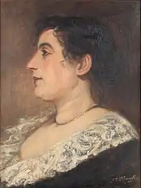 Portrait de Mme Jean Ubaghs née Clara L'Hoest, 1890 (Huile sur toile ; 46 × 35 cm), Liège, Musée de la Vie wallonne